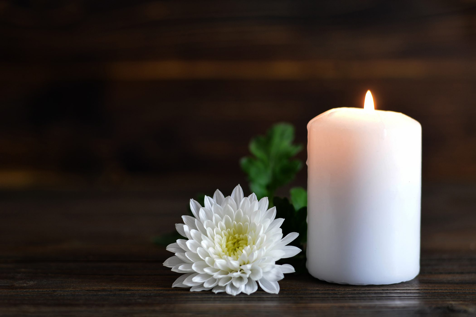 Lit candle and a flower